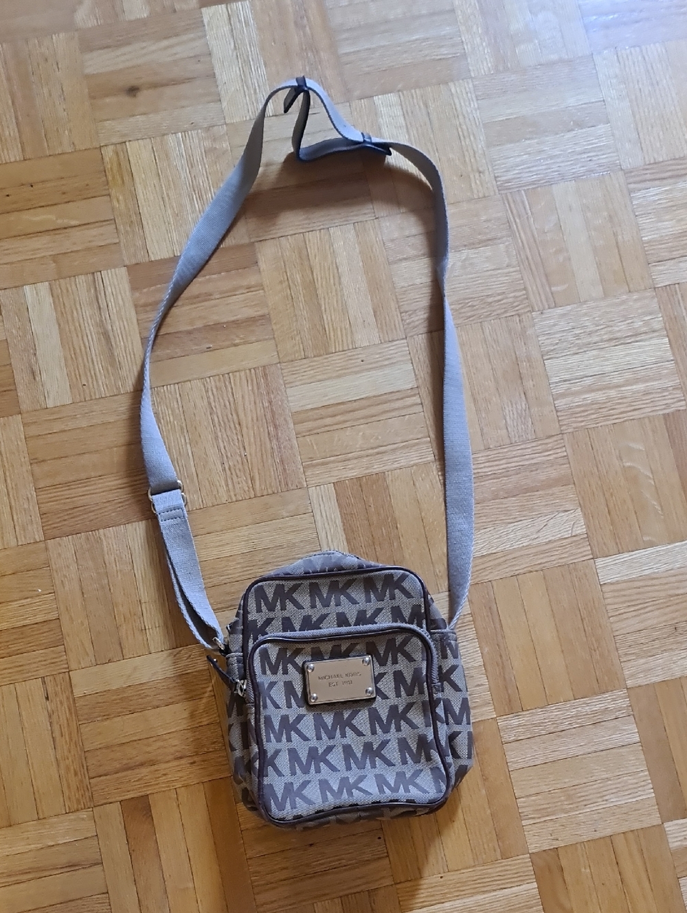 Michael Kors Beige/Brown MK Monogram Crossbody Bag